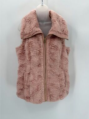 Marc New York Vest Women’s M Pink Faux Fur Zip Andrew Marc Plush Layering READ